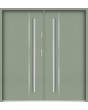 Sta Nakamoto Double: puerta de entrada doble de acero moderna con rayas verticales.