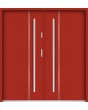 Sta Nakamoto Double: puerta de entrada doble de acero moderna con rayas verticales.