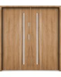 Sta Nakamoto Double: puerta de entrada doble de acero moderna con rayas verticales.