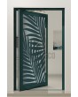 PIVOT G3 - Puerta pivotante de aluminio con frente de cristal y panel decorativo en la hoja.