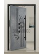 Puerta pivotante con textura gris de metal fresado