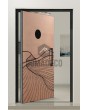 Puerta pivotante de aluminio con textura de cobre de metal fresado.