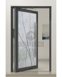 PIVOT Glass S22: puerta pivotante de aluminio esmerilado con motivo transparente.
