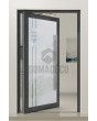 PIVOT Glass S23: puerta pivotante de aluminio esmerilado con dirección transparente.