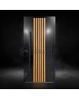 Puerta de entrada de aluminio negro con lamas verticales de perfiles de aluminio