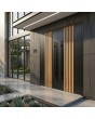 Puerta doble de entrada de aluminio negro con lamas verticales fabricadas con perfiles de aluminio