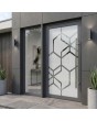 Puerta de seguridad de aluminio antracita esmerilada con decoración transparente