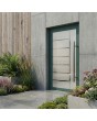 Puerta exterior de aluminio esmerilado verde con decoración transparente
