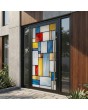 Puerta exterior de aluminio con vitrales negros