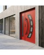 Puerta de entrada moderna de acero rojo con panel lateral