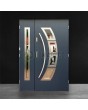 Puerta frontal de acero inoxidable antracita oscuro con un panel lateral.