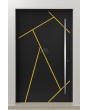 Puerta de entrada pivotante de aluminio elegante en color antracita con rayas.