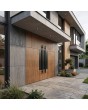 LIM v35 doble: puerta de entrada doble de aluminio con textura y decoración de madera