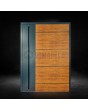 Puerta de entrada pivotante de aluminio antracita con decoración de madera