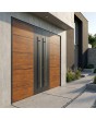 Puerta de entrada doble de aluminio en color antracita con detalles en madera