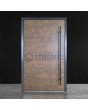 Puerta de entrada de aluminio oxidado recubierta de cuarzo sinterizado corten.