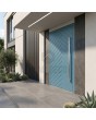 Puerta pivotante exterior de aluminio azul