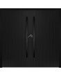 LIM v62 doble: puerta doble de aluminio con rayas verticales.