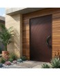Puerta principal con bisagras de aluminio morado y relieve fresado