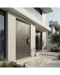 Puerta de entrada con bisagras de aluminio antracita con diseño fresado