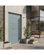 Puerta de entrada moderna de aluminio en color gris paloma