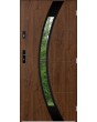 Sta Andromeda noir: puerta metálica exterior simple con marco negro alrededor del cristal.