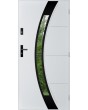 Sta Andromeda noir: puerta metálica exterior simple con marco negro alrededor del cristal.