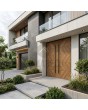 Puerta de entrada doble de aluminio con aspecto de madera, revestida con laminado de alta presión «Creek Larch»