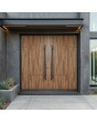 Puerta doble de aluminio con laminado de alta presión en color nogal