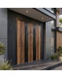 Puerta de entrada doble de aluminio con aspecto de madera, revestida con laminado de alta presión «Creek Larch»