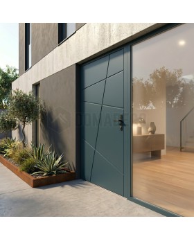 Puerta de entrada moderna de aluminio verde a medida