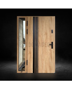 Configuración personalizada: puerta de entrada de acero STA con panel lateral izquierdo y panel de cristal (vista desde el exterior).
