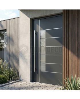 Puerta de entrada moderna de lujo en aluminio antracita oscuro con cristal.