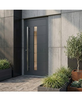 Puerta de entrada moderna de aluminio de alto rendimiento en color antracita con cristal