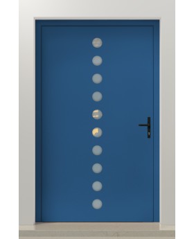 PIVOT Arlekin: puerta pivotante grande de aluminio con diez cristales pequeños.
