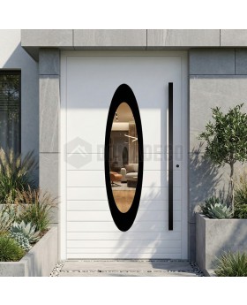 LIM C22: puertas de entrada modernas y seguras de aluminio con cristal ovalado.