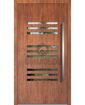 LIM C24: moderna puerta de entrada de aluminio con ventanas horizontales.