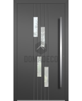 LIM C25: moderna puerta de entrada de aluminio con ventanas verticales.