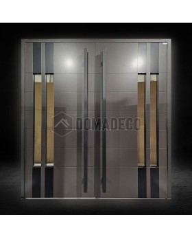 Puerta doble de aluminio con entrada frontal de bronce