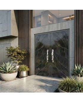 Puerta doble de aluminio negro revestida de cuarzo sinterizado Calacatta Black