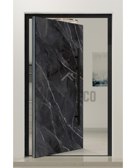 PIVOT Calacatta - puerta pivotante de aluminio revestida de cuarzo sinterizado Negro Calacatta