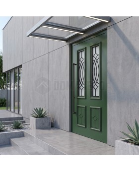 Puerta de entrada de estilo tradicional de color verde con cristal