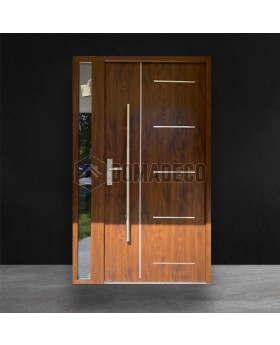 Puerta de entrada frontal de acero de alta seguridad en roble dorado
