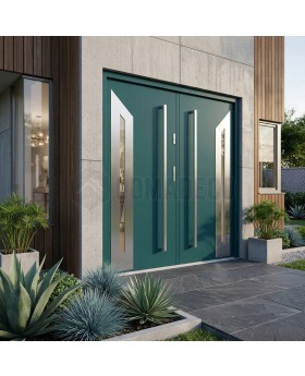 Puerta de entrada verde para la entrada de una villa