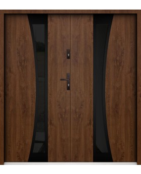 Sta Gemini Double noir: moderna puerta de entrada doble de acero con marco negro alrededor del cristal