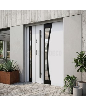 Puerta de entrada moderna de acero blanco con panel lateral