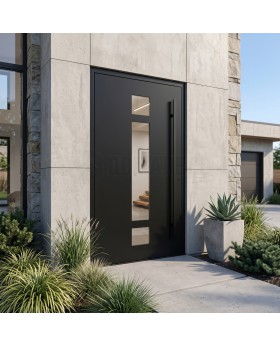 Puerta de entrada moderna de aluminio negro para viviendas