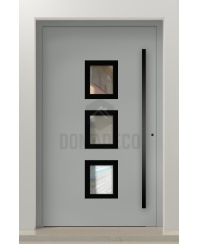 PIVOT Izobar: puerta de aluminio con un solo pivote y cinco ventanas.
