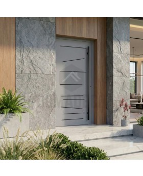 Puerta de entrada de aluminio gris