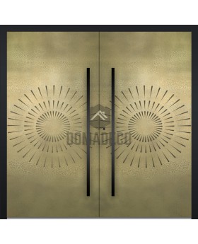 LIM M12 doble - Puerta doble batiente de aluminio con textura dorada de metal fresado